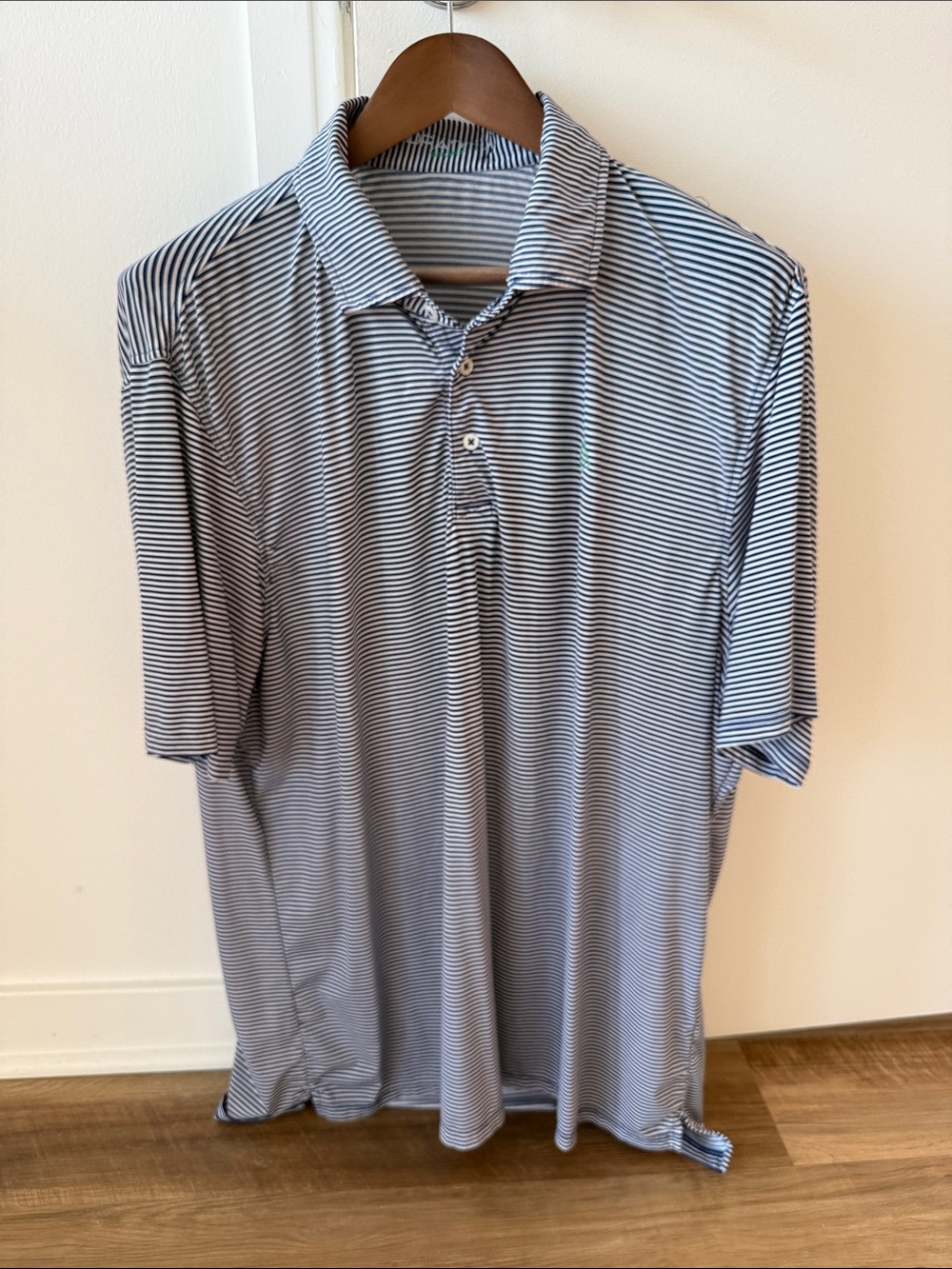 B. Draddy Men's Short-Sleeve Striped Polo Shirt L - Navy/White